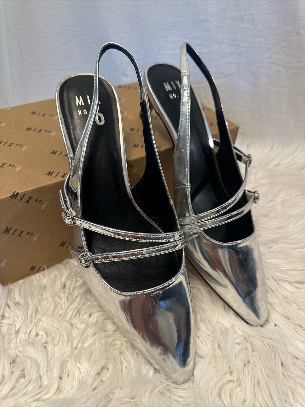 Mix No. 6 Lumna Silver Metallic Slingback Kitten Heels Pumps Size 10